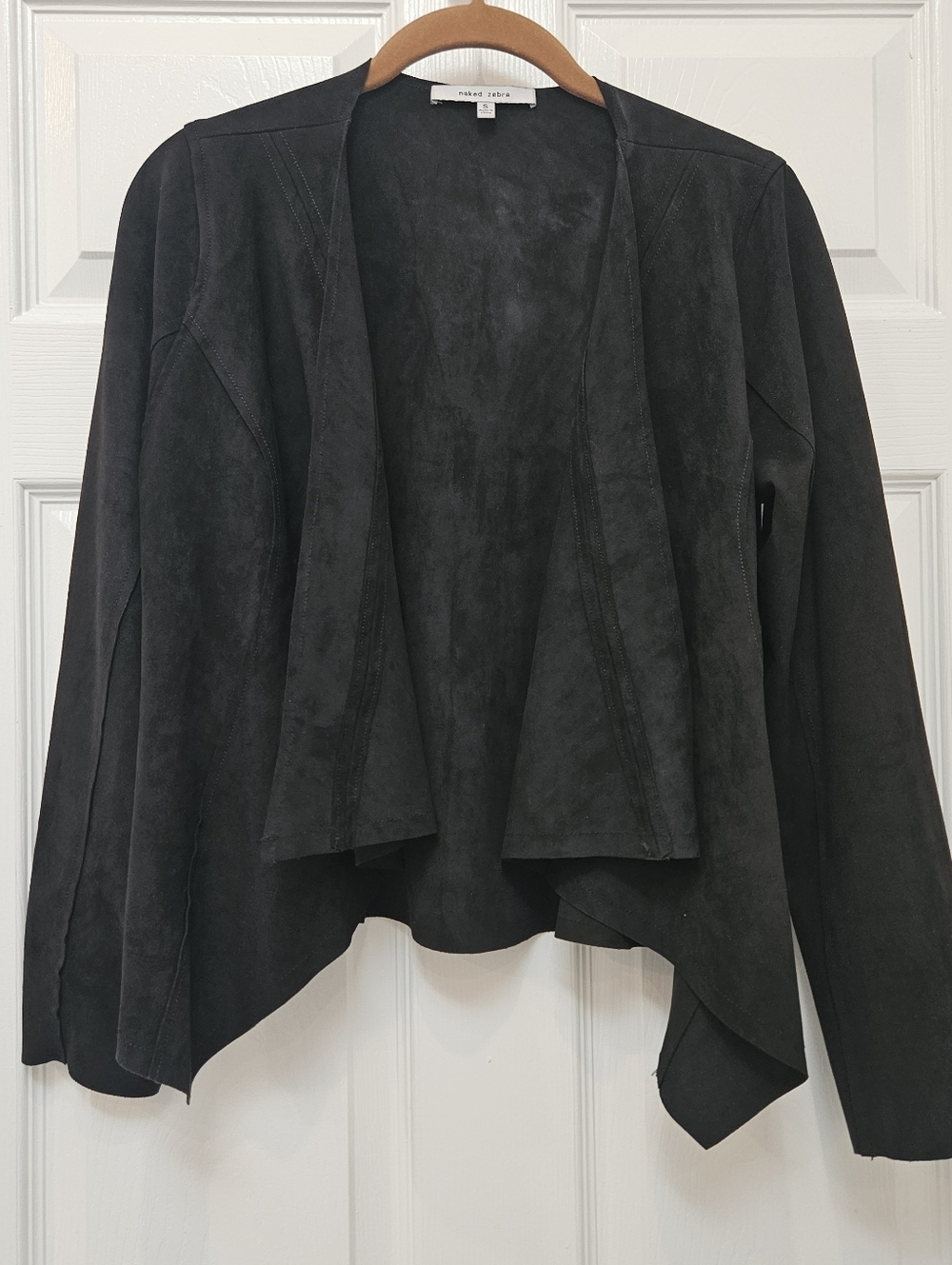 NWOT Naked Zebra Faux Suede Drape Open Front Jacket Size Small